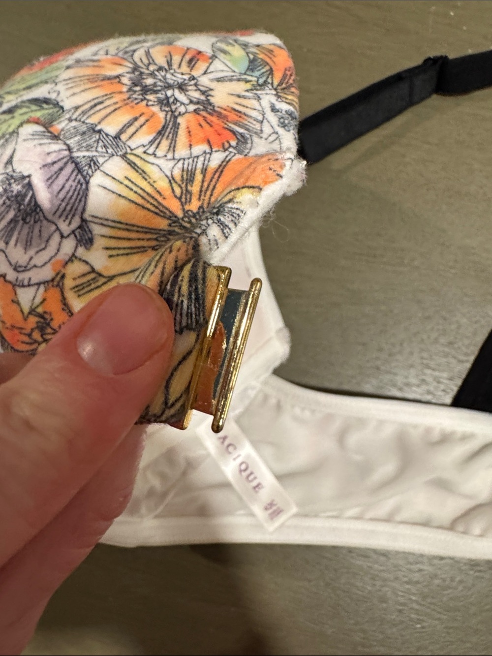 Cacique Orange Floral Padded Bra with Black Racerback size 42C - Picture 7 of 8